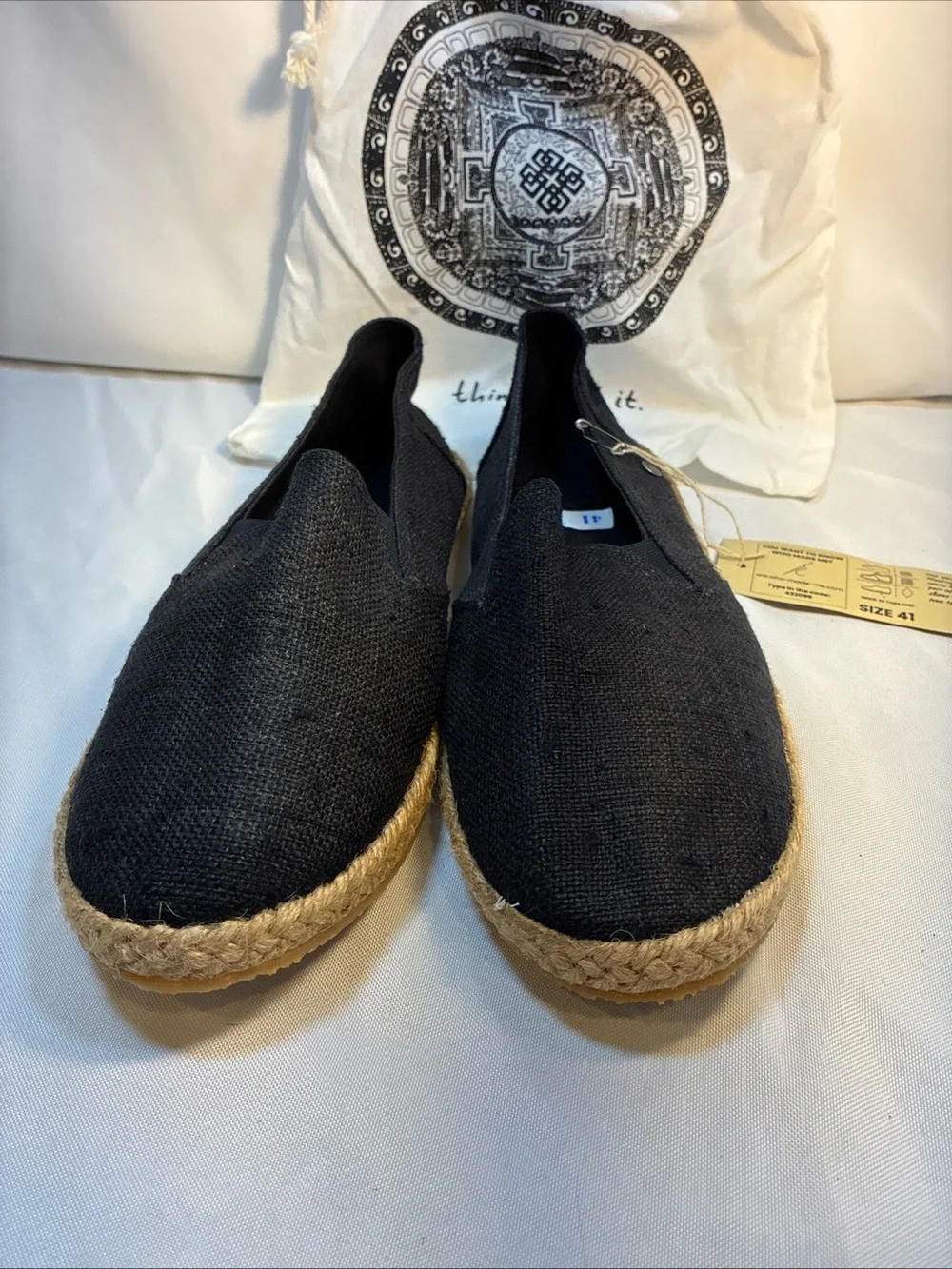 Virblatt Hemp Espadrilles Size 41 US Men 8 Women 10 NWT Black Boho Slip On Bag